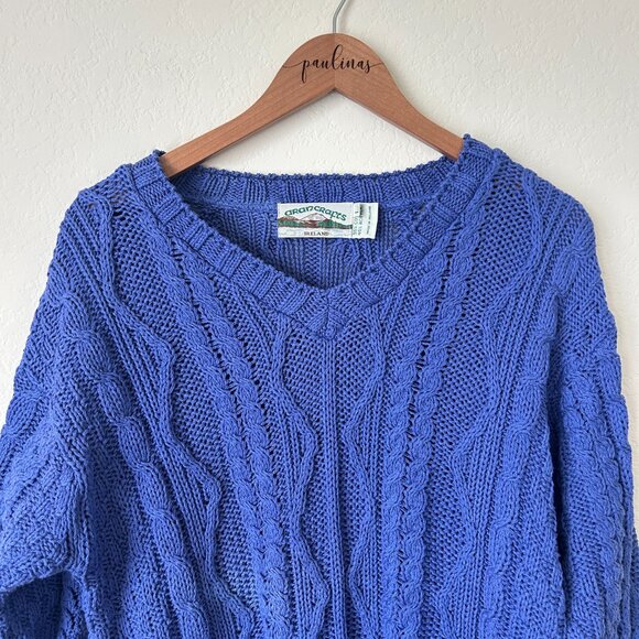 Aran Crafts Sweater Womens Large Blue Cable Knit Ireland Cotton Top L - Picture 2 of 9